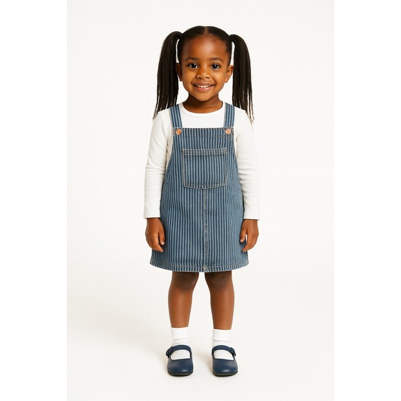 Girls' Blue Striped‎ Denim Overall Dress Size 7 – Casual Jumper - Picture 1 of 9